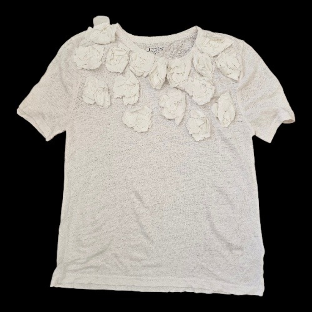 J.Crew Linen 3D Flowers Cottagecore Boho Poetcore Resort T-Shirt S-M